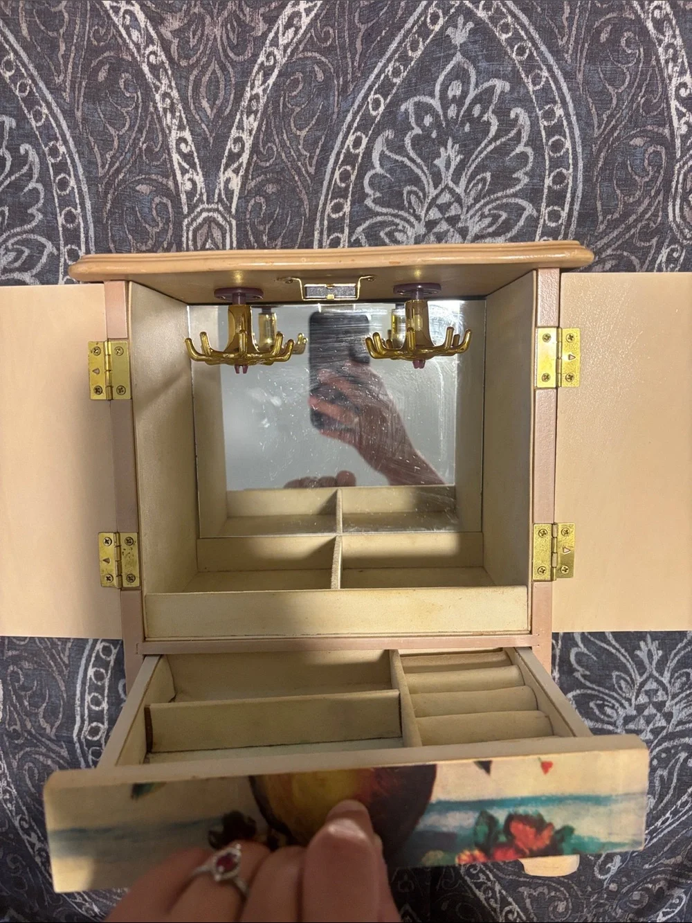 Floral Hand-Painted Wooden Jewelry Box - Yellow & Pink Bouquet